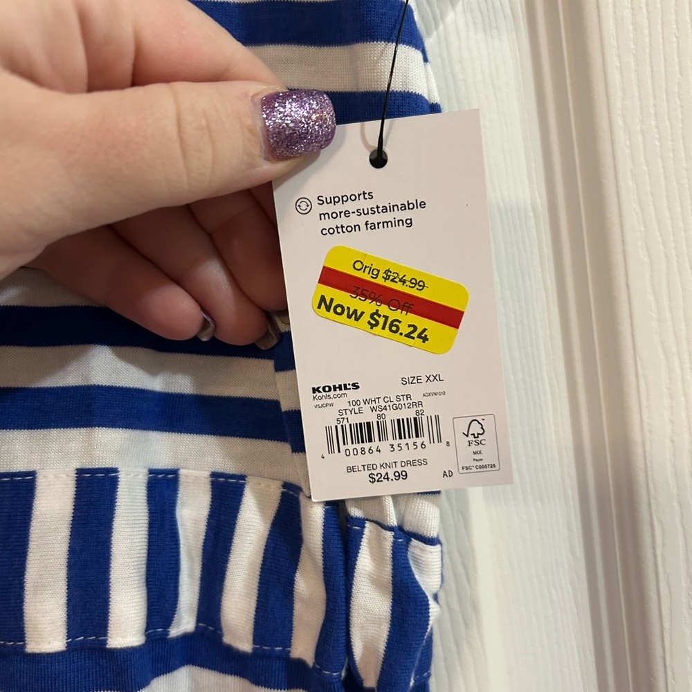 BNWT Sonoma Women’s Size XXL Blue and White Stripe Dress - Picture 4 of 6